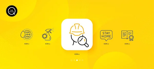Certificate Stay Home Inspect Minimal Line Icons Yellow Abstract Background — Vetor de Stock