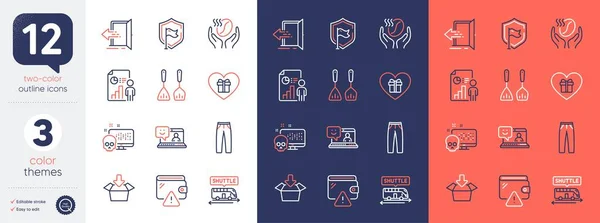 Set Shield Cyber Attack Entrance Line Icons Include Business Report — Vector de stock