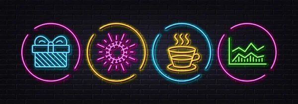 Kahve Fincanı Coronavirus Hediye Çizgi Simgeleri Neon Lazer Işıklar Bilgi — Stok Vektör