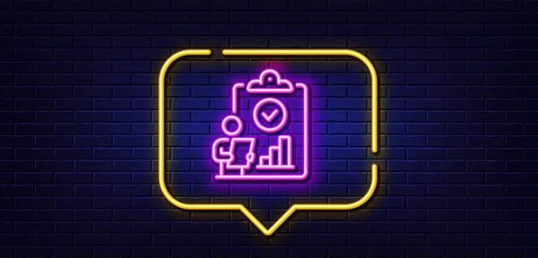 Neon Light Speech Bubble Inspect Line Icon Quality Research Sign — Archivo Imágenes Vectoriales