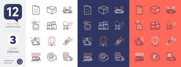 Set Metro Shuttle Bus Food Delivery Line Icons Include World — Stock vektor
