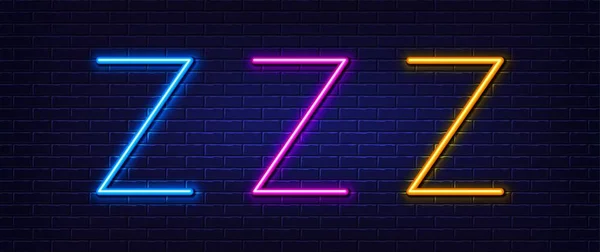 頭文字Zアイコン ネオンライン効果 線のタイポグラフィの文字記号 大きな最初のフォント文字 ネオンの光の要素を輝く 文字Zは3Dラインを輝きます レンガの壁のバナー ベクトル — ストックベクタ