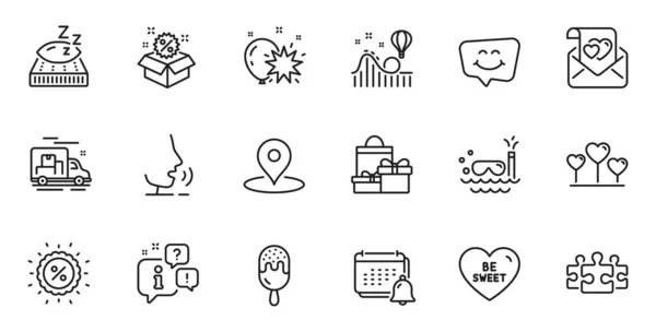 Outline Set Ice Cream Smile Chat Sweet Line Icons Web — Vector de stock