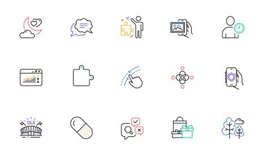 Web traffic, Tree and Inspect line icons for website, printing. Collection of Time management, Capsule pill, Security app icons. Image album, Inclusion, Strategy web elements. Vector