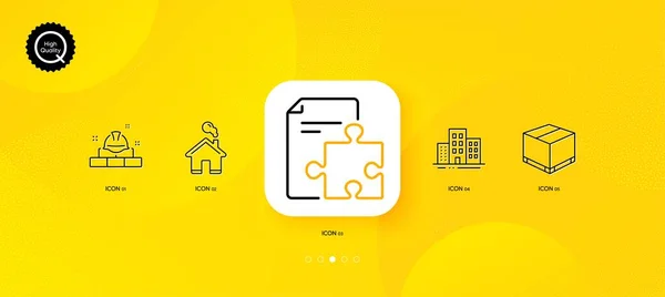 Buildings Strategy Construction Bricks Minimal Line Icons Yellow Abstract Background — Vetor de Stock