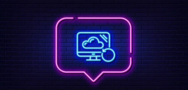 Neon Light Speech Bubble Recovery Cloud Line Icon Backup Data — Stock Vector