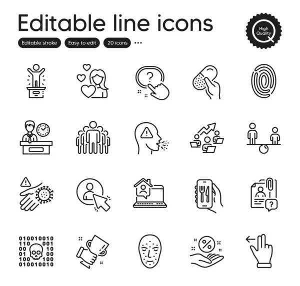 Set People Outline Icons Contains Icons Group Cough Binary Code — Stock vektor