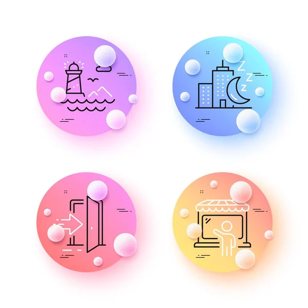 Night City Lighthouse Entrance Minimal Line Icons Spheres Balls Buttons — Stock Vector