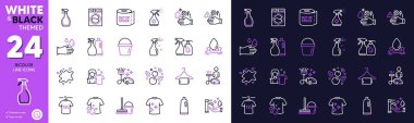 Rubber gloves, Dont touch and Washing hands line icons for website, printing. Collection of Wash hands, Clean shirt, Medical cleaning icons. Vacuum cleaner, Washing machine. Vector