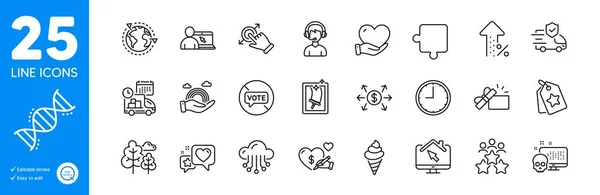 Outline Icons Set Cyber Attack Online Education Ice Cream Icons — Stockový vektor