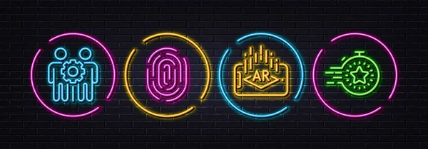 Augmented Reality Employees Teamwork Fingerprint Minimal Line Icons Neon Laser — Διανυσματικό Αρχείο