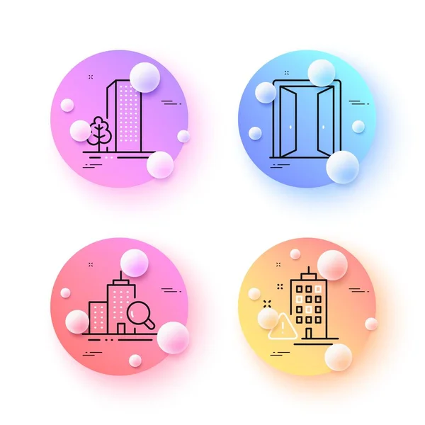 Building Warning Open Door Inspect Minimal Line Icons Spheres Balls — Stok Vektör