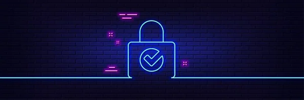 Neon Light Glow Effect Lock Check Line Icon Private Locker — ストックベクタ