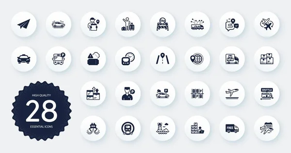 Set Transportation Icons Inventory Parking Security Select Flight Flat Icons — Vector de stock