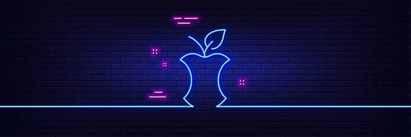 Neonowy Efekt Świetlny Ikona Organicznej Linii Odpadów Znak Rdzenia Jabłka — Wektor stockowy