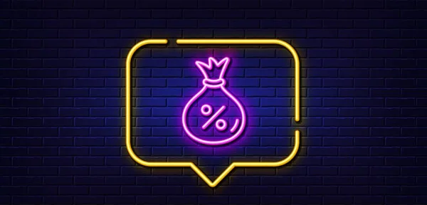 Neon Light Speech Bubble Loan Line Icon Money Bag Sign — Stock Vector