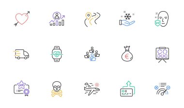 Kariyer merdiveni, kardiyo eğitimi ve internet sitesi, baskı için Vip sertifikası simgeleri. Uçak yolculuğu, yol, takım çalışması ikonları koleksiyonu. Para çantası, Aşk, Kart web elementleri. Vektör