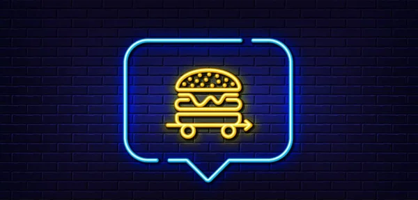 Neonowa Bańka Mowy Ikona Dostawcy Żywności Znak Posiłku Cheeseburgera Symbol — Wektor stockowy