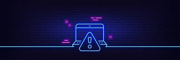 Neonlichteffekt Online Warnzeilen Symbol Achtung Dreieck Vorsicht Internet Linie Neon — Stockvektor