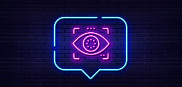 Neon Light Speech Bubble Eye Detect Line Icon Retina Scan — Vetor de Stock