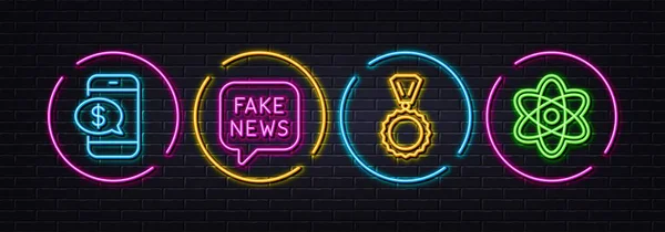Telefonzahlungen Medal Und Fake News Sind Minimale Zeilensymbole Neon Laser — Stockvektor