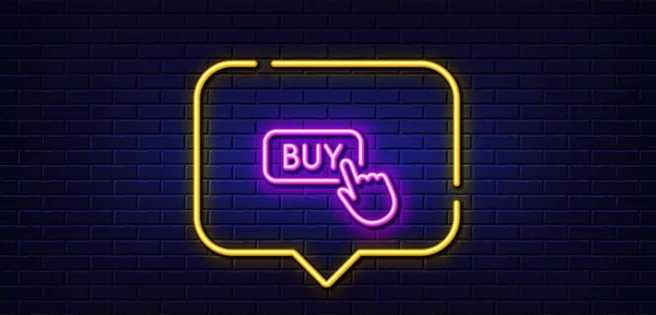 Neon Light Speech Bubble Click Buy Line Icon Online Shopping — Stock Vector