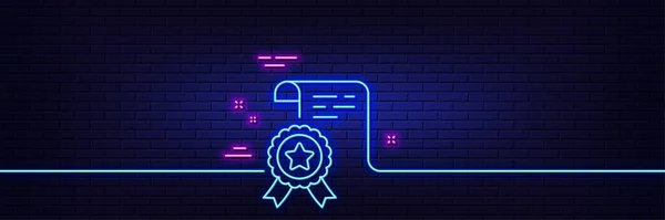 Neon Light Glow Effect Certificate Line Icon Certified Document Sign — Stockový vektor