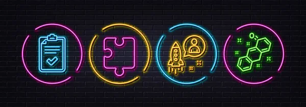 Checkliste Puzzle Und Startup Minimale Zeilensymbole Neon Laser Lichter Symbole — Stockvektor