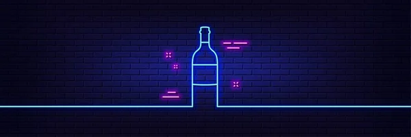 ネオンライトの輝き効果 ワインボトルラインのアイコン メルロまたはカベルネ ソーヴィニヨンの看板 3Dラインネオングローアイコン レンガの壁のバナー ワインボトルの概要 ベクトル — ストックベクタ