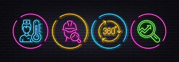 360 Grad Thermometer Und Inspect Minimale Linien Symbole Neon Laser — Stockvektor
