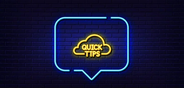 Neonlicht Sprechblase Quick Tips Cloud Line Icon Hilfreiche Tricks Hintergrund — Stockvektor