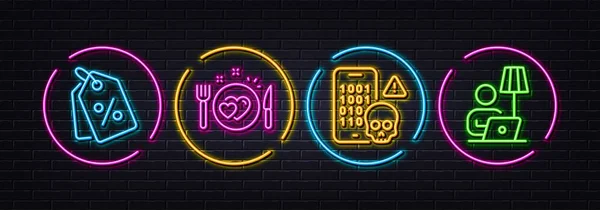 Siber Saldırı Romantik Akşam Yemeği Indirimli Etiketler Çizgi Simgesi Neon — Stok Vektör
