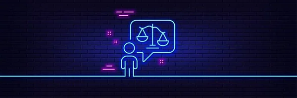 Neon Light Glow Effect Lawyer Line Icon Court Judge Sign — Stock Vector