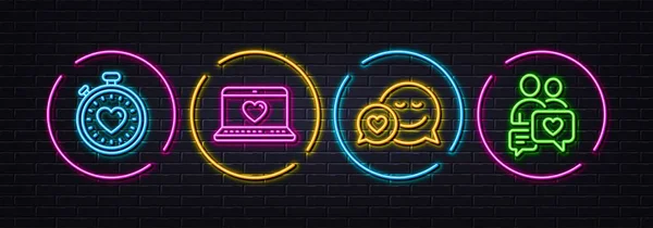 Web Liefde Heartbeat Timer Dating Minimale Lijn Pictogrammen Neon Laser — Stockvector