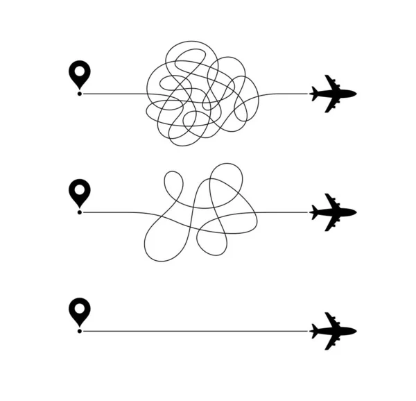 Lignes Aériennes Chemin Pour Voyage Avion Itinéraire Partir Point Départ — Image vectorielle