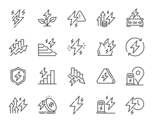stock vector Energy line icons. Electric power, Charge station and Electricity price inflation set. Eco energy, efficiency consumption and saving electricity line icons. Lightning bolt, electric power. Vector