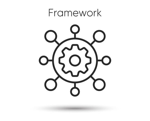 Framework line icon. Service gear sign. Execute development symbol. Illustration for web and mobile app. Line style framework data icon. Editable stroke cogwheel gear. Vector