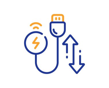 Kablo hattı simgesi yükleniyor. Mobil aksesuar imzası. Adaptör sembolünü şarj et. Renkli ince çizgi ana hatları. Doğrusal stil kablo ikonu şarj ediyor. Düzenlenebilir felç. Vektör