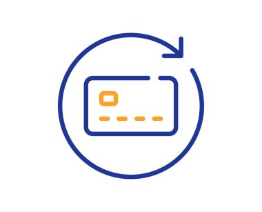 Kart satırı simgesini yenile. Nakitsiz para işareti. Banka kredi kartı sembolü. Renkli ince çizgi ana hatları. Doğrusal stil yenileme kartı simgesi. Düzenlenebilir felç. Vektör