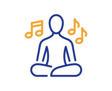 Yoga müzik çizgisi simgesi. Meditasyon poz işareti. Vücut ve zihin sembolünü gevşet. Renkli ince çizgi ana hatları. Doğrusal yoga müzik ikonu. Düzenlenebilir felç. Vektör