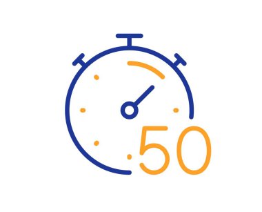 Zamanlayıcı 50 dakika çizgi simgesi. Kronometre zaman işareti. Geri sayım saati sembolü. Renkli ince çizgi ana hatları. Doğrusal biçim zamanlayıcı simgesi. Düzenlenebilir felç. Vektör