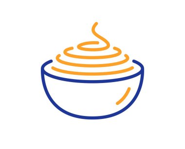 Makarna çizgisi ikonu. Spagetti tabağı tabelası. Erişte kasesi sembolü. Renkli ince çizgi ana hatları. Doğrusal makarna simgesi. Düzenlenebilir felç. Vektör