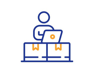 Çevrimiçi depolama hattı simgesi. İnternet teslimat tabelası. Mobil cihaz servis sembolü. Renkli ince çizgi ana hatları. Doğrusal biçim çevrimiçi depolama simgesi. Düzenlenebilir felç. Vektör