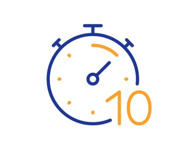 Zamanlayıcı 10 dakikalık hat simgesi. Kronometre zaman işareti. Geri sayım saati sembolü. Renkli ince çizgi ana hatları. Doğrusal biçim zamanlayıcı simgesi. Düzenlenebilir felç. Vektör