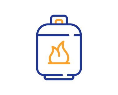 Gaz silindiri çizgi simgesi. LPG yakıt deposu tabelası. Sıvılaştırılmış petrol şişesi sembolü. Renkli ince çizgi ana hatları. Doğrusal gaz silindiri simgesi. Düzenlenebilir felç. Vektör