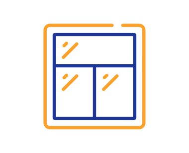 Pencere çizgisi simgesi. Cam çerçeve işareti. Pencere sembolü oluşturuluyor. Renkli ince çizgi ana hatları. Doğrusal biçim pencere simgesi. Düzenlenebilir felç. Vektör