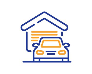 Garaj çizgisi simgesi. Araba tabelası. Ev taşıma parkı sembolü. Renkli ince çizgi ana hatları. Doğrusal stil garaj simgesi. Düzenlenebilir felç. Vektör