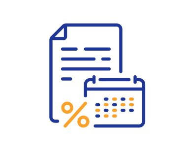 Takvim vergisi simgesi. Vergi oranı tabelalarını hesapla. Maaş raporu sembolü. Renkli ince çizgi ana hatları. Doğrusal biçim takvim vergisi simgesi. Düzenlenebilir felç. Vektör