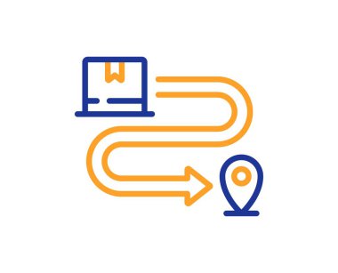 Servis hattı simgesi. Paket yeri işareti. İz sürme sembolü. Renkli ince çizgi ana hatları. Doğrusal biçim dağıtım servisi simgesi. Düzenlenebilir felç. Vektör