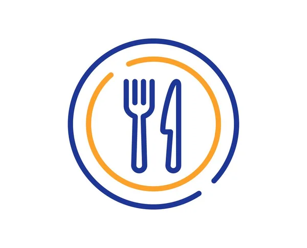 食物线图标 用叉子和刀叉的盘子 吃在餐厅标志 五彩斑斓的线条轮廓概念 线性风格的食物图标 可编辑的中风 — 图库矢量图片